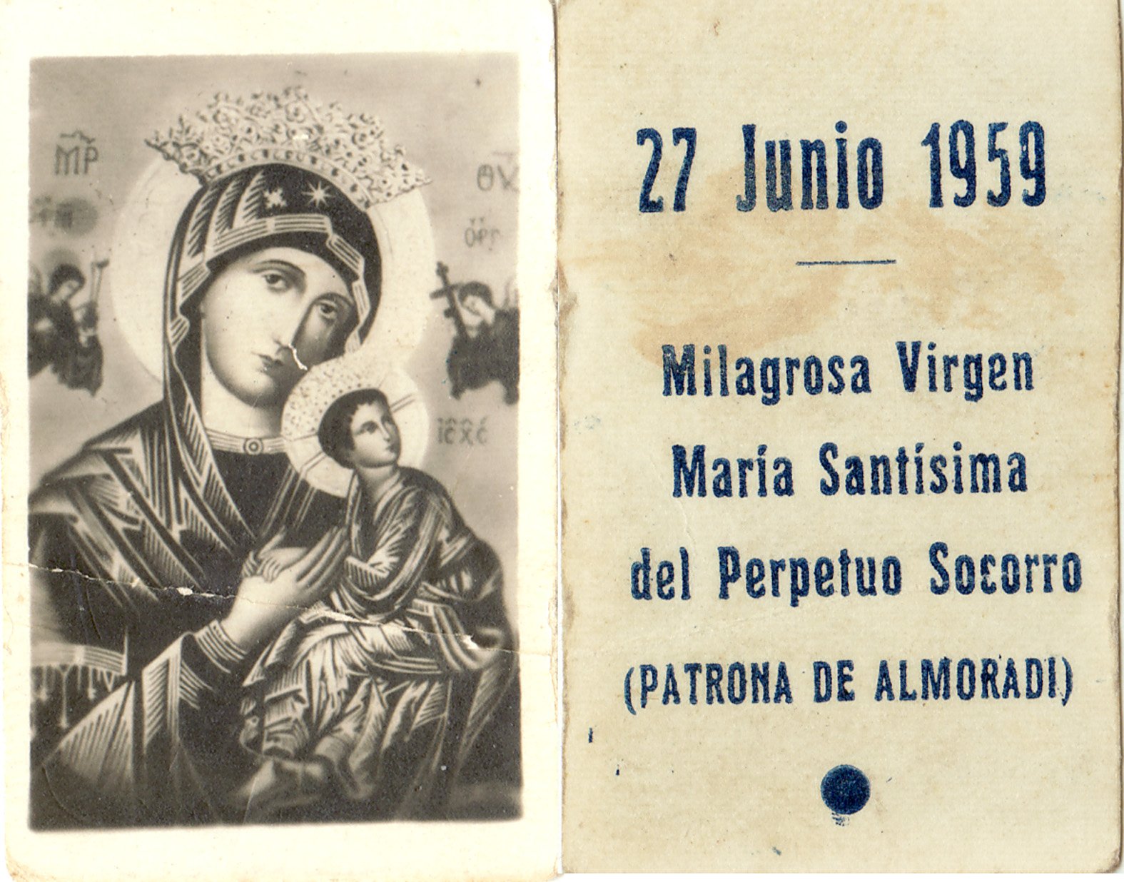 Estampas del Perpetuo Socorro de Almoradí milagros virgen almoradi 1959